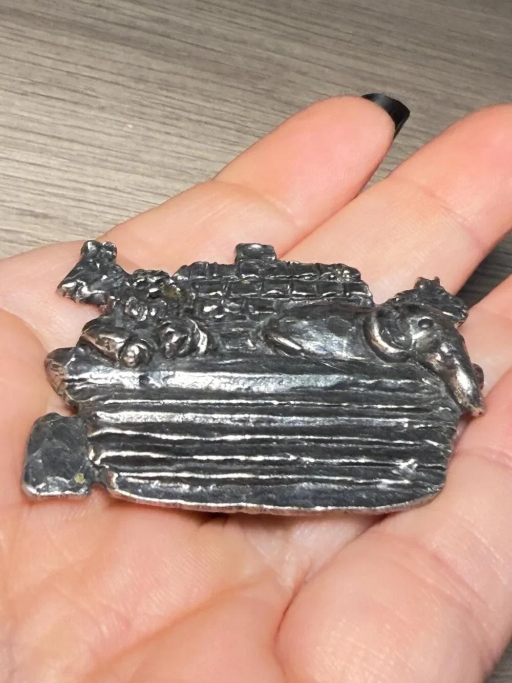 Sheridan Vintage Noahs Ark Brooch Animals Pewter Silver Tone 2”